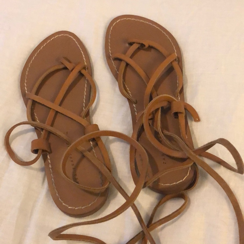Leather Strap Sandals - Zara
